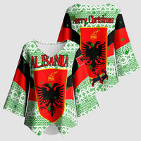Albania Christmas Kimono Sleeve Blouse with Green-Red Design, Double-Headed Eagle Emblem, and Santa Motif - Wonder Print Shop