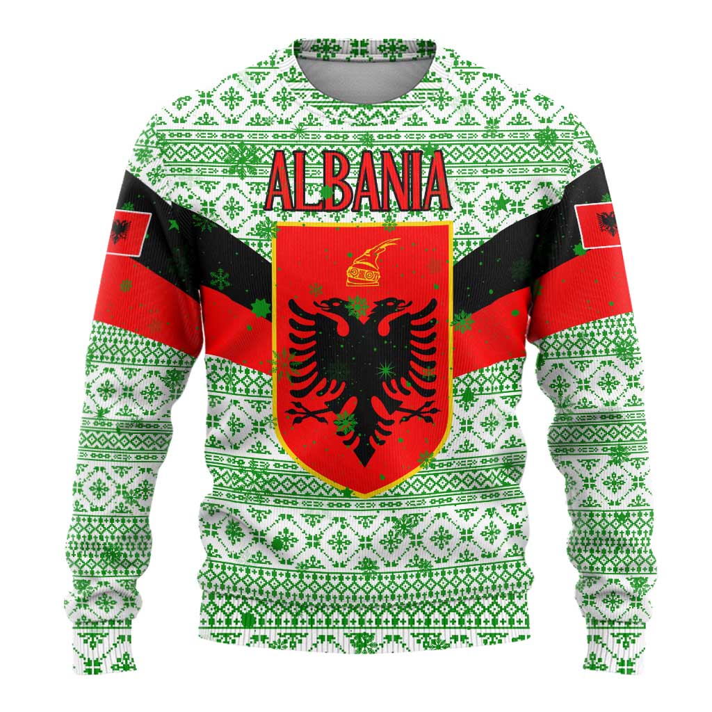 Albania Christmas Ugly Christmas Sweater with Green-Red Design, Double-Headed Eagle Emblem, and Santa Motif - Wonder Print Shop