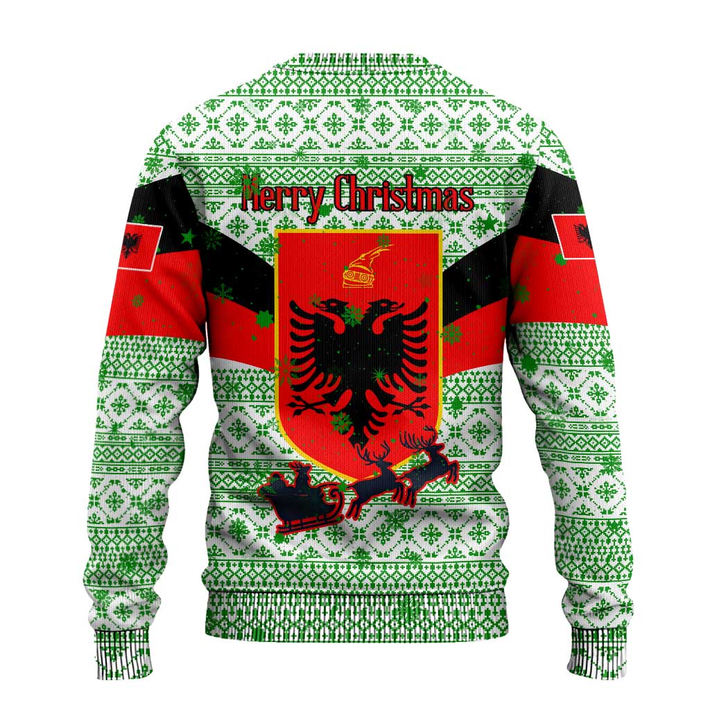 Albania Christmas Ugly Christmas Sweater with Green-Red Design, Double-Headed Eagle Emblem, and Santa Motif - Wonder Print Shop