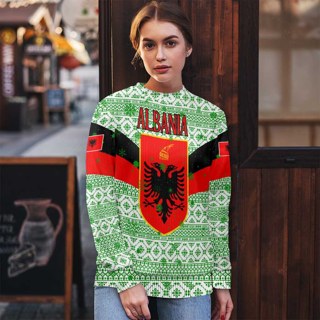 Albania Christmas Ugly Christmas Sweater with Green-Red Design, Double-Headed Eagle Emblem, and Santa Motif - Wonder Print Shop