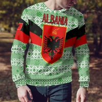 Albania Christmas Ugly Christmas Sweater with Green-Red Design, Double-Headed Eagle Emblem, and Santa Motif - Wonder Print Shop
