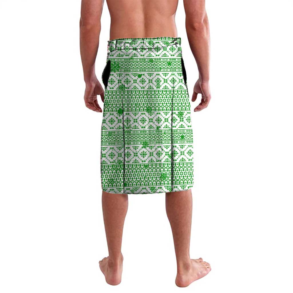 Albania Christmas Lavalava with Green-Red Design, Double-Headed Eagle Emblem, and Santa Motif - Wonder Print Shop