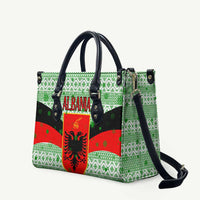 Albania Christmas Leather Bag with Green-Red Design, Double-Headed Eagle Emblem, and Santa Motif - Wonder Print Shop