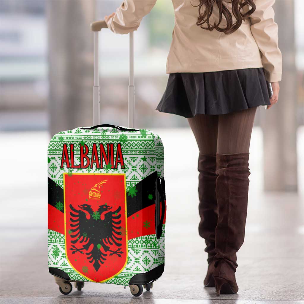 Albania Christmas Luggage Cover with Green-Red Design, Double-Headed Eagle Emblem, and Santa Motif - Wonder Print Shop