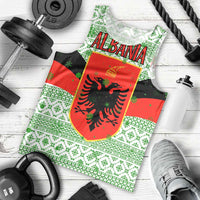 Albania Christmas Men Tank Top with Green-Red Design, Double-Headed Eagle Emblem, and Santa Motif - Wonder Print Shop