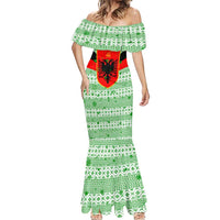 Albania Christmas Mermaid Dress with Green-Red Design, Double-Headed Eagle Emblem, and Santa Motif - Wonder Print Shop