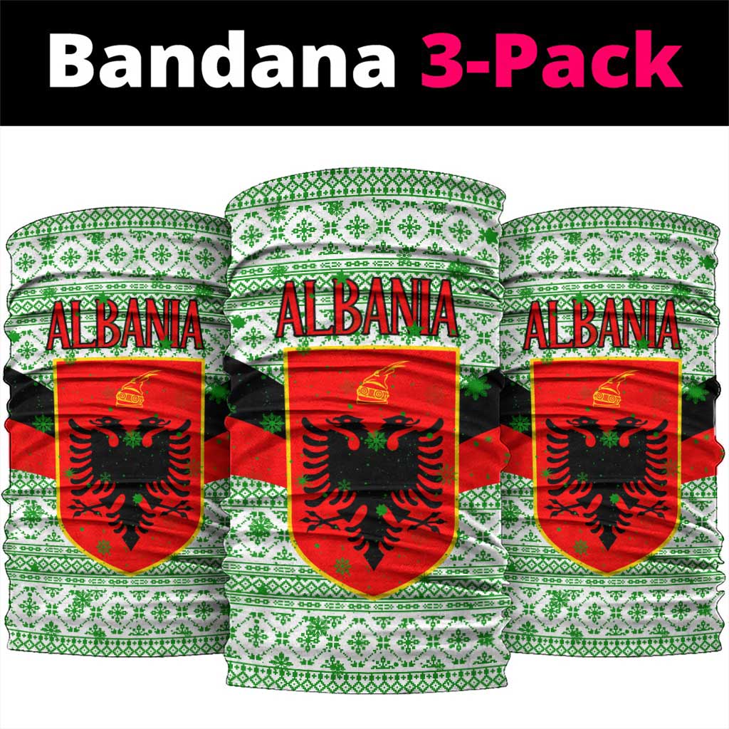 Albania Christmas Neck Gaiter with Green-Red Design, Double-Headed Eagle Emblem, and Santa Motif - Wonder Print Shop