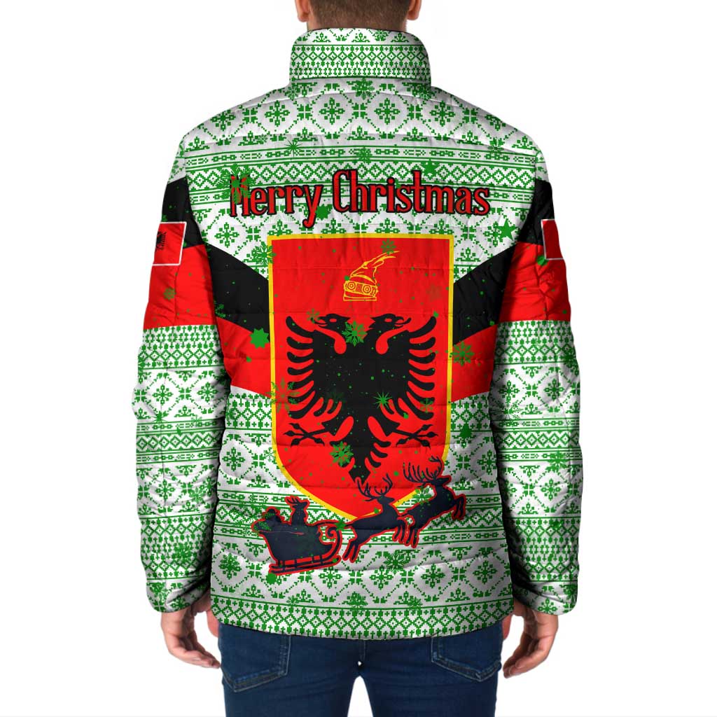 Albania Christmas Padded Jacket with Green-Red Design, Double-Headed Eagle Emblem, and Santa Motif - Wonder Print Shop