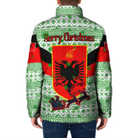 Albania Christmas Padded Jacket with Green-Red Design, Double-Headed Eagle Emblem, and Santa Motif - Wonder Print Shop
