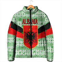 Albania Christmas Padded Jacket with Green-Red Design, Double-Headed Eagle Emblem, and Santa Motif - Wonder Print Shop