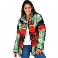 Albania Christmas Padded Jacket with Green-Red Design, Double-Headed Eagle Emblem, and Santa Motif - Wonder Print Shop