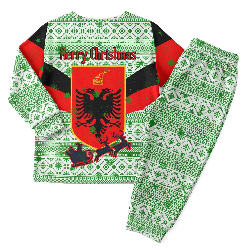 Albania Christmas Pajama Set with Green-Red Design, Double-Headed Eagle Emblem, and Santa Motif - Wonder Print Shop