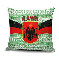 Albania Christmas Pillow Cover with Green-Red Design, Double-Headed Eagle Emblem, and Santa Motif - Wonder Print Shop