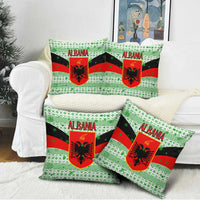 Albania Christmas Pillow Cover with Green-Red Design, Double-Headed Eagle Emblem, and Santa Motif - Wonder Print Shop
