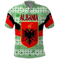 Albania Christmas Polo Shirt with Green-Red Design, Double-Headed Eagle Emblem, and Santa Motif - Wonder Print Shop