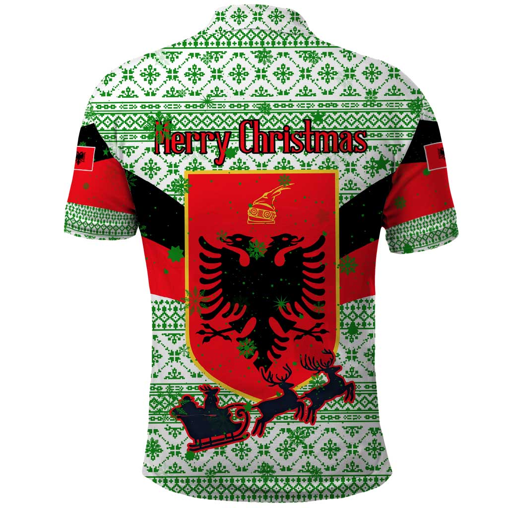 Albania Christmas Polo Shirt with Green-Red Design, Double-Headed Eagle Emblem, and Santa Motif - Wonder Print Shop