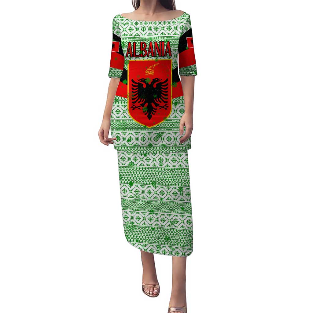 Albania Christmas Puletasi with Green-Red Design, Double-Headed Eagle Emblem, and Santa Motif - Wonder Print Shop