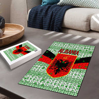 Albania Christmas Puzzle with Green-Red Design, Double-Headed Eagle Emblem, and Santa Motif - Wonder Print Shop