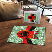 Albania Christmas Puzzle with Green-Red Design, Double-Headed Eagle Emblem, and Santa Motif - Wonder Print Shop