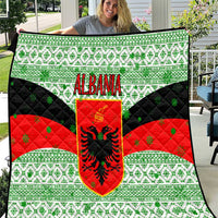 Albania Christmas Quilt with Green-Red Design, Double-Headed Eagle Emblem, and Santa Motif - Wonder Print Shop