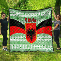 Albania Christmas Quilt with Green-Red Design, Double-Headed Eagle Emblem, and Santa Motif - Wonder Print Shop