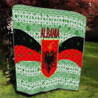 Albania Christmas Quilt with Green-Red Design, Double-Headed Eagle Emblem, and Santa Motif - Wonder Print Shop