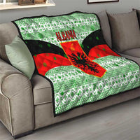 Albania Christmas Quilt with Green-Red Design, Double-Headed Eagle Emblem, and Santa Motif - Wonder Print Shop