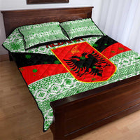 Albania Christmas Quilt Bed Set with Green-Red Design, Double-Headed Eagle Emblem, and Santa Motif - Wonder Print Shop