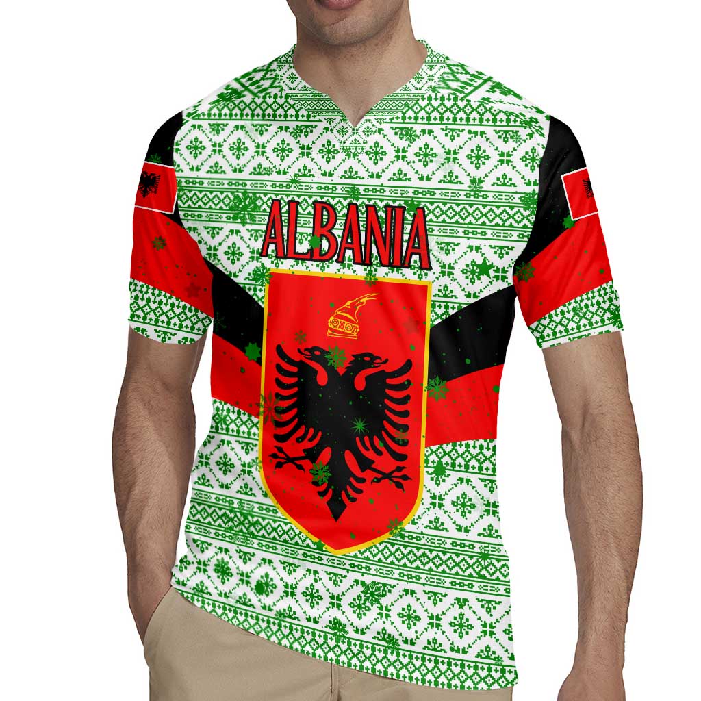 Albania Christmas Rugby Jersey with Green-Red Design, Double-Headed Eagle Emblem, and Santa Motif - Wonder Print Shop