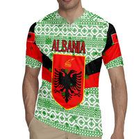 Albania Christmas Rugby Jersey with Green-Red Design, Double-Headed Eagle Emblem, and Santa Motif - Wonder Print Shop