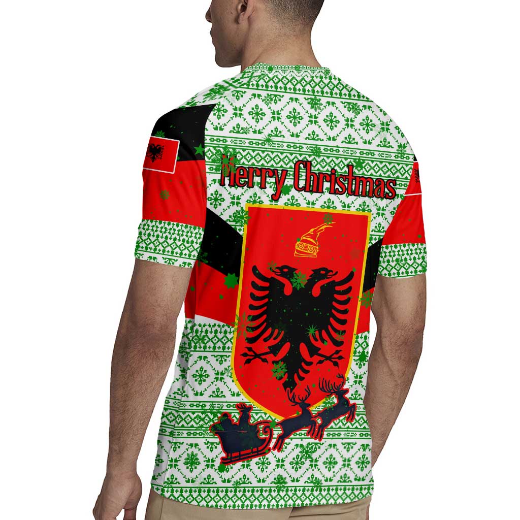 Albania Christmas Rugby Jersey with Green-Red Design, Double-Headed Eagle Emblem, and Santa Motif - Wonder Print Shop