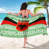 Albania Christmas Sarong with Green-Red Design, Double-Headed Eagle Emblem, and Santa Motif - Wonder Print Shop