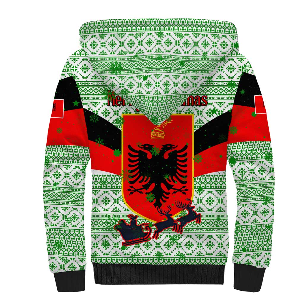 Albania Christmas Sherpa Hoodie with Green-Red Design, Double-Headed Eagle Emblem, and Santa Motif - Wonder Print Shop