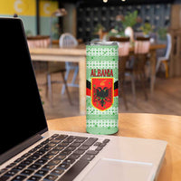 Albania Christmas Skinny Tumbler with Green-Red Design, Double-Headed Eagle Emblem, and Santa Motif - Wonder Print Shop