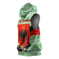 Albania Christmas Sleeveless Hoodie with Green-Red Design, Double-Headed Eagle Emblem, and Santa Motif - Wonder Print Shop