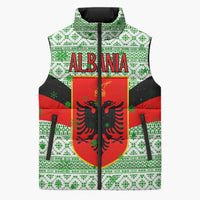 Albania Christmas Sleeveless Puffer Jacket with Green-Red Design, Double-Headed Eagle Emblem, and Santa Motif - Wonder Print Shop