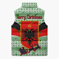 Albania Christmas Sleeveless Puffer Jacket with Green-Red Design, Double-Headed Eagle Emblem, and Santa Motif - Wonder Print Shop