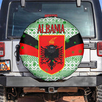 Albania Christmas Spare Tire Cover with Green-Red Design, Double-Headed Eagle Emblem, and Santa Motif - Wonder Print Shop