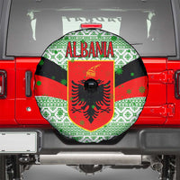 Albania Christmas Spare Tire Cover with Green-Red Design, Double-Headed Eagle Emblem, and Santa Motif - Wonder Print Shop