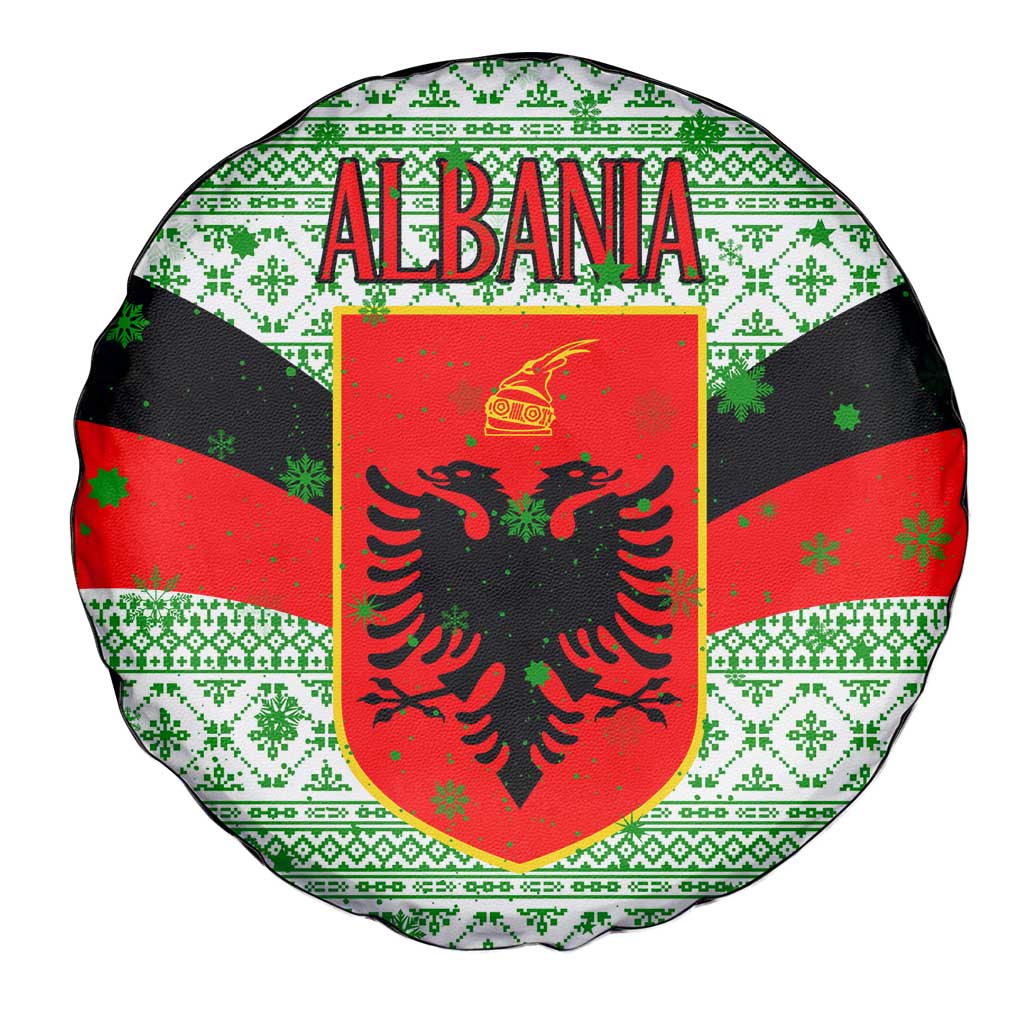 Albania Christmas Spare Tire Cover with Green-Red Design, Double-Headed Eagle Emblem, and Santa Motif - Wonder Print Shop