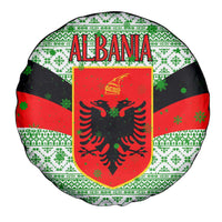 Albania Christmas Spare Tire Cover with Green-Red Design, Double-Headed Eagle Emblem, and Santa Motif - Wonder Print Shop