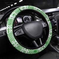 Albania Christmas Steering Wheel Cover with Green-Red Design, Double-Headed Eagle Emblem, and Santa Motif - Wonder Print Shop