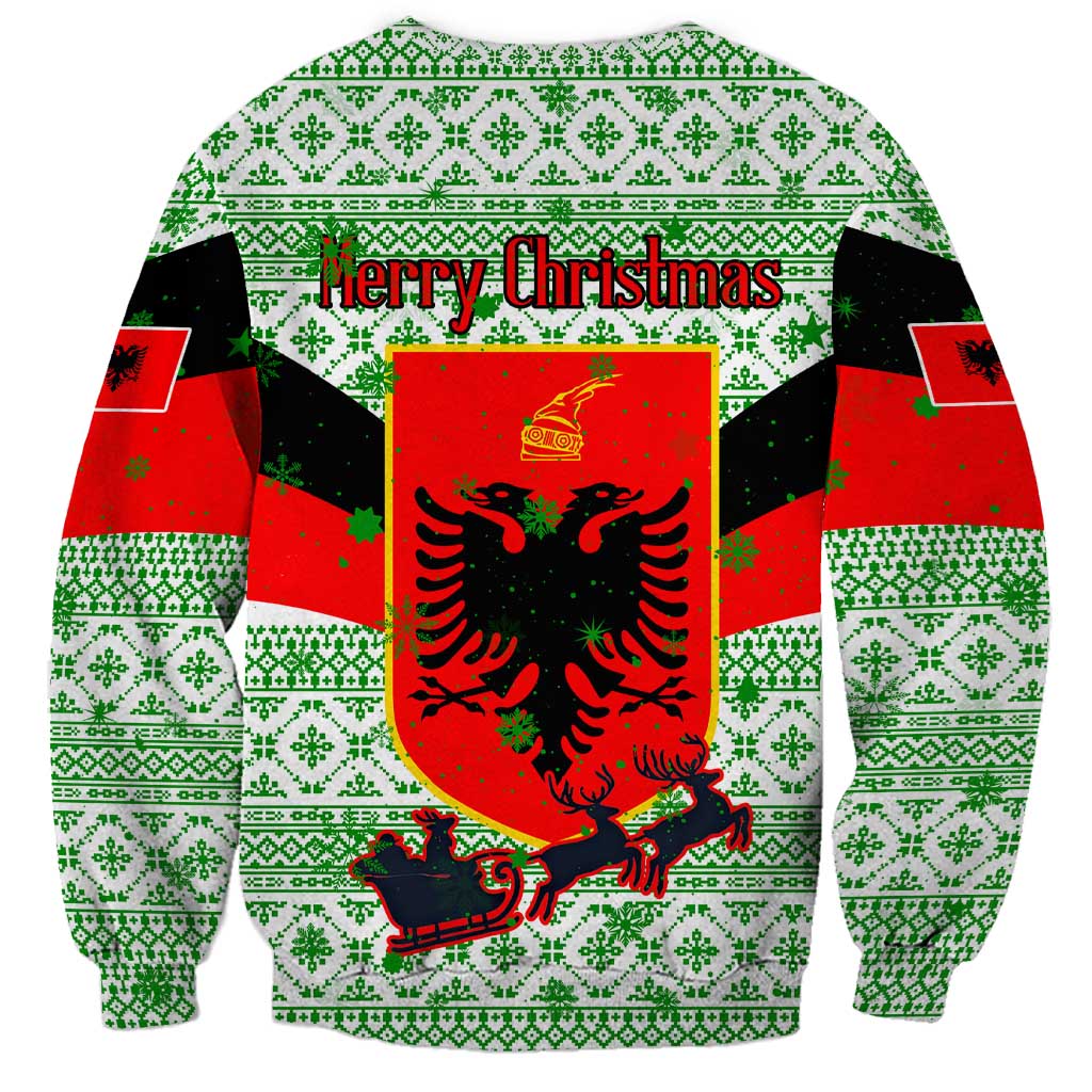 Albania Christmas Sweatshirt with Green-Red Design, Double-Headed Eagle Emblem, and Santa Motif - Wonder Print Shop