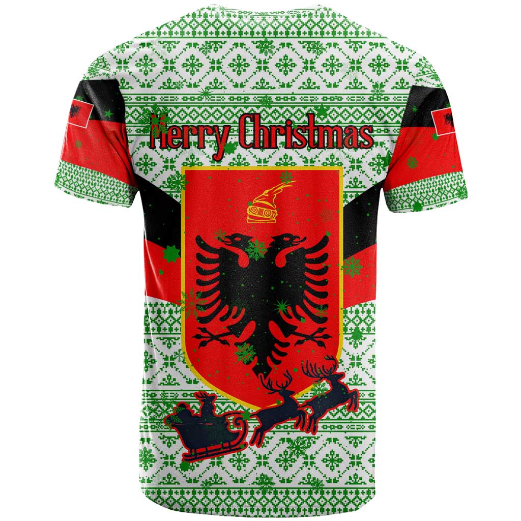 Albania Christmas T Shirt with Green-Red Design, Double-Headed Eagle Emblem, and Santa Motif - Wonder Print Shop