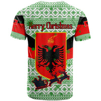 Albania Christmas T Shirt with Green-Red Design, Double-Headed Eagle Emblem, and Santa Motif - Wonder Print Shop