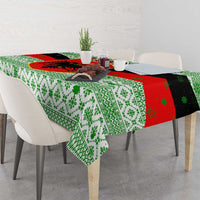 Albania Christmas Tablecloth with Green-Red Design, Double-Headed Eagle Emblem, and Santa Motif - Wonder Print Shop