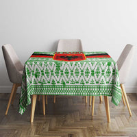 Albania Christmas Tablecloth with Green-Red Design, Double-Headed Eagle Emblem, and Santa Motif - Wonder Print Shop