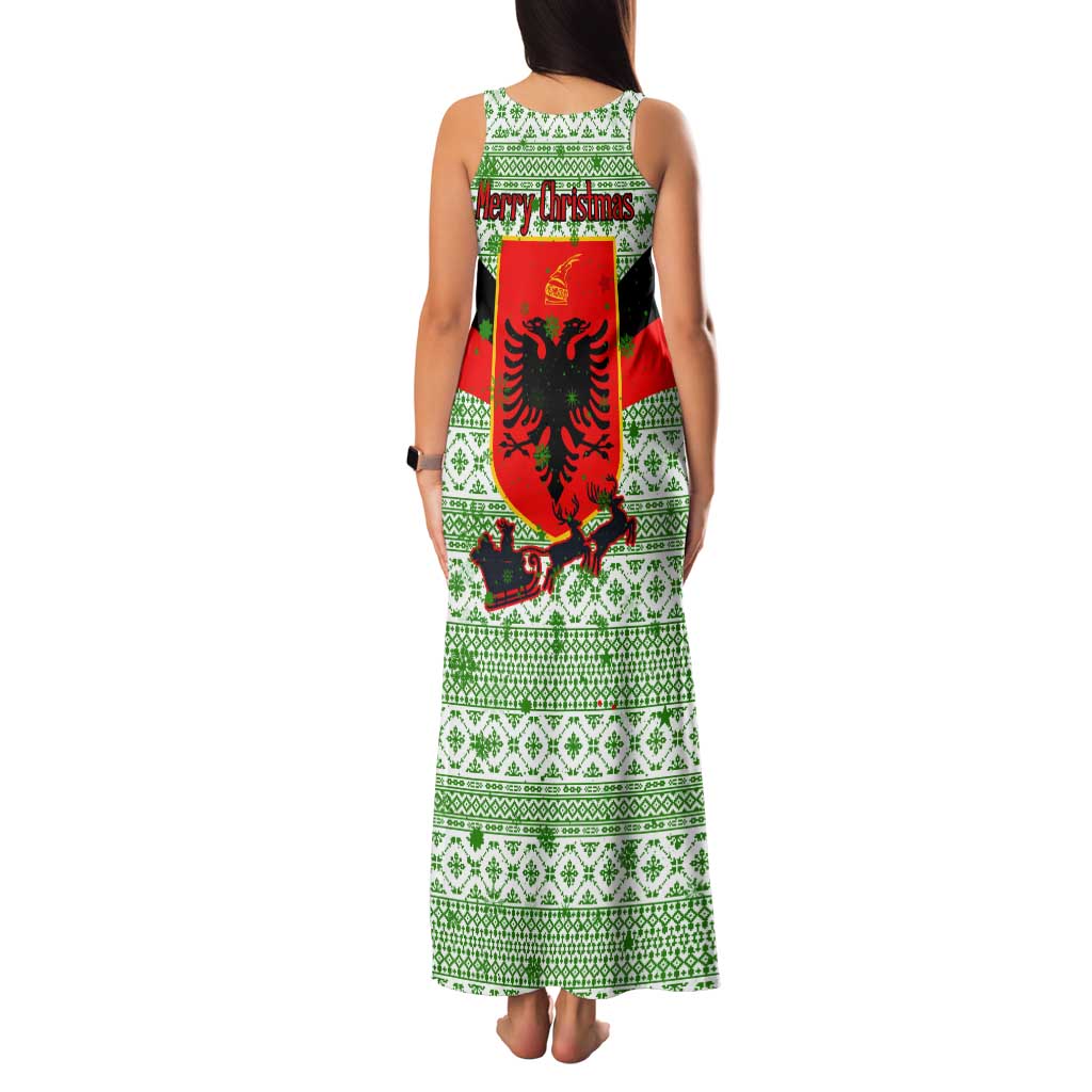 Albania Christmas Tank Maxi Dress with Green-Red Design, Double-Headed Eagle Emblem, and Santa Motif - Wonder Print Shop
