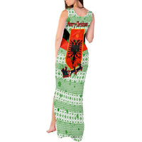 Albania Christmas Tank Maxi Dress with Green-Red Design, Double-Headed Eagle Emblem, and Santa Motif - Wonder Print Shop