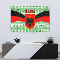 Albania Christmas Tapestry with Green-Red Design, Double-Headed Eagle Emblem, and Santa Motif - Wonder Print Shop